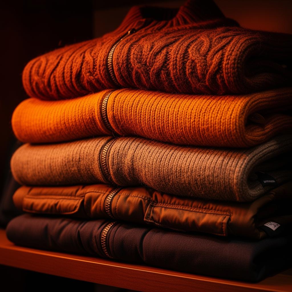 Pilha de peças de inverno em tons quentes